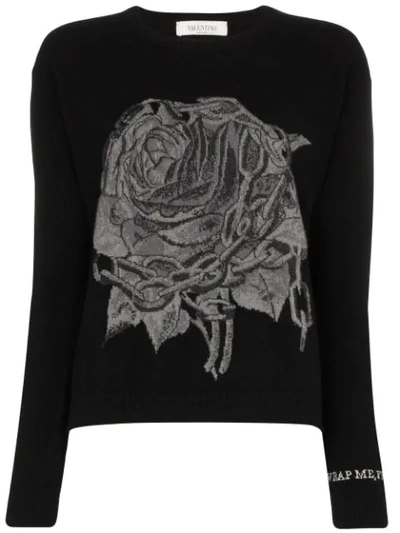 Valentino Chain & Rose Intarsia Wool & Cashmere Jumper In Black