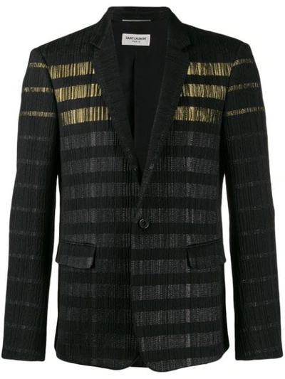 Saint Laurent Stripe-patterned Slim-fit Wool-blend Blazer In Black