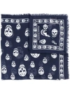 Alexander Mcqueen Skull-print Fringed Scarf In Blue