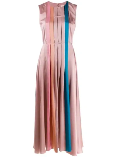 Roksanda Tiera Pleated Color-block Silk-satin Midi Dress In Lilac