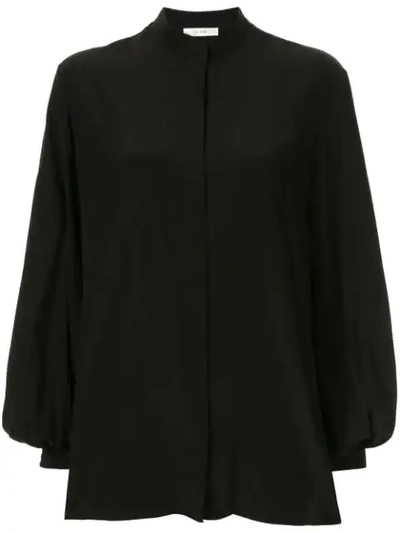 The Row Vara Mock-neck Poet-sleeve Silk Blouse In Black