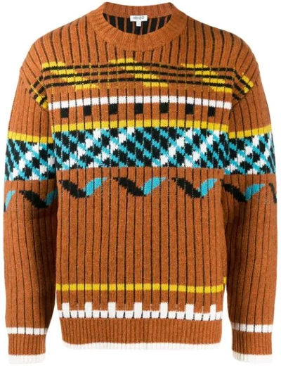 Kenzo Fair Isle Jumper In Brown