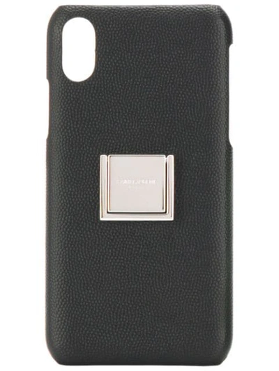 Saint Laurent Logo Pebbled Iphone X Case In Black