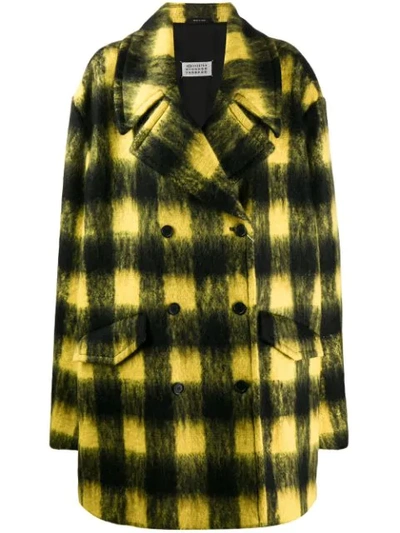 Maison Margiela Double-breasted Checked Mohair-blend Cape In 001f Hairy Check Black / Yellow