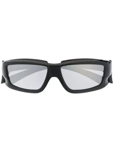 Rick Owens Rectangular Mirrored Sunglasses In Blacksilver