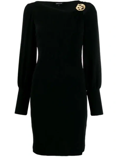 Just Cavalli Buckle-embellished Cutout Crepe-jersey Mini Dress In Black
