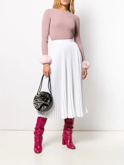 Valentino Silk Georgette-trimmed Ribbed Stretch-knit Jumper In Pink