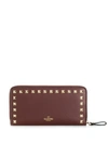 Valentino Garavani Rockstud Zip Around Wallet In Wine