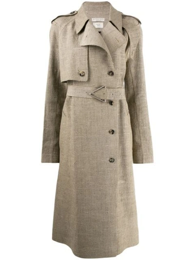 Bottega Veneta Frayed Belted Linen Trench Coat In Beige