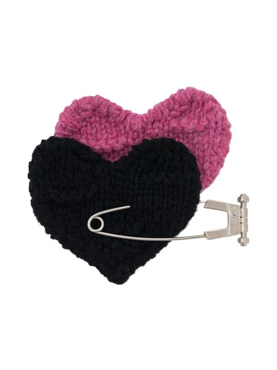Prada Knitted Heart Brooch - 黑色 In Pink