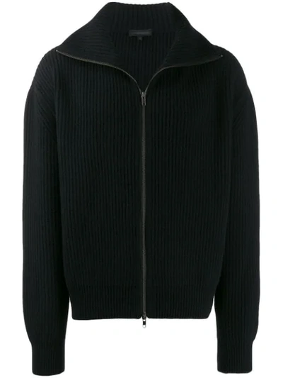 Ann Demeulemeester Rib Knit Zipped Sweatshirt In Hawke Black