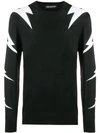 Neil Barrett Lightning Bolt-intarsia Wool-blend Sweater In 042 Black  Off White
