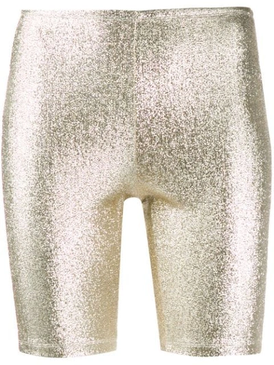 Paco Rabanne Logo-trimmed Metallic Shorts In Gold
