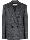 Saint Laurent Double-breasted Tweed Blazer In Grey