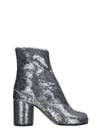 MAISON MARGIELA TABI HIGH HEELS ANKLE BOOTS IN SILVER LEATHER,11021339