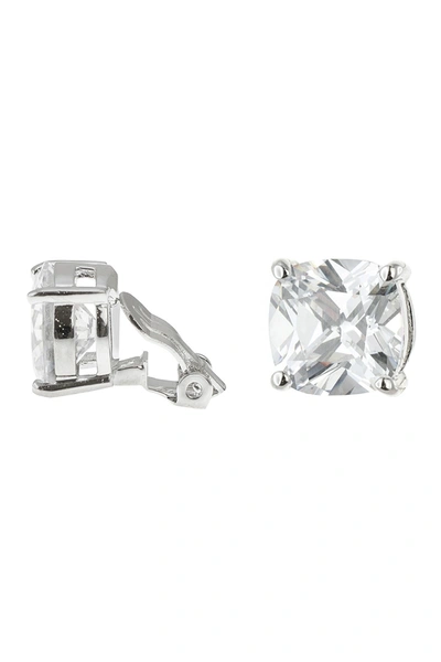 Cz By Kenneth Jay Lane Cushion Cz Clip-on Earrings In Clear-silver