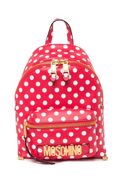 Moschino Polka Dot Print Leather Backpack In Nero
