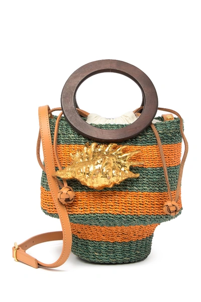 Aranaz Kailei Straw Bucket Bag In Rust/green