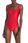 Reebok Sport Ribbed One-piece Swimsuit In Red