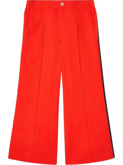 Gucci Viscose Culotte Trousers With Web In Red