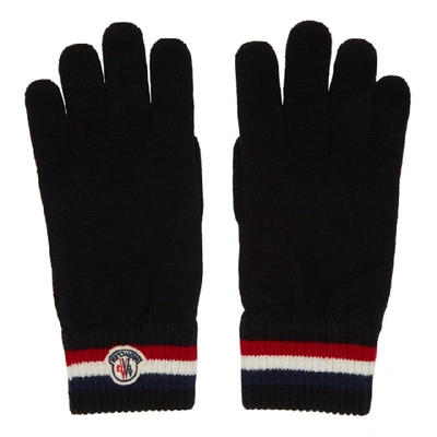 Moncler Mens Black Striped Brand-patch Wool Gloves Xl In Black  