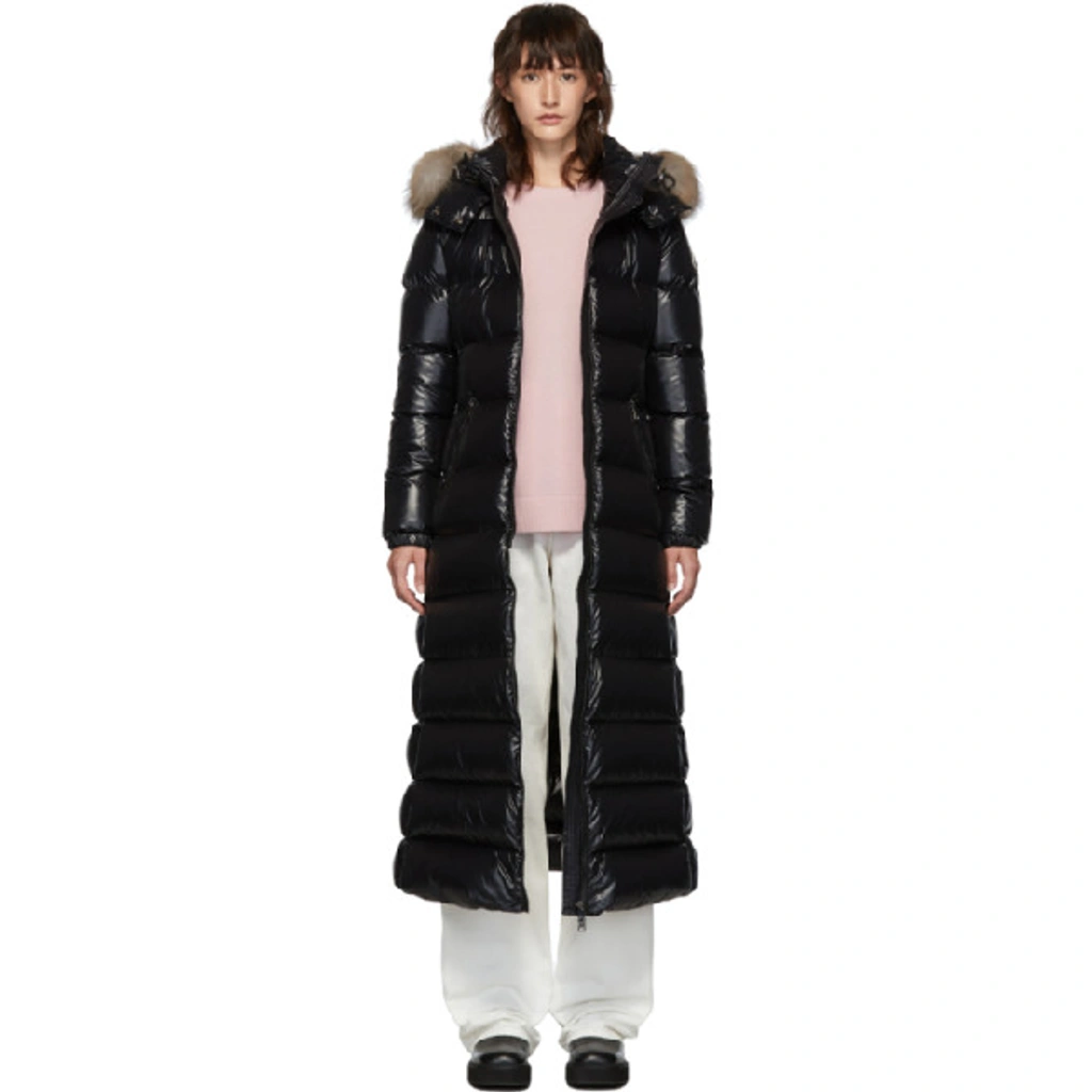 Moncler Hudson Long Quilted Down Coat With Genuine Fox Fur Trim In