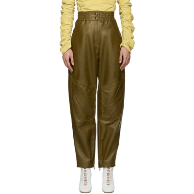 Acne Studios Khaki Leather High-rise Trousers In Hunter Gree