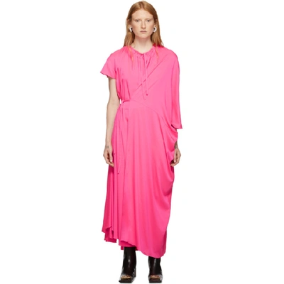 Balenciaga Asymmetric Crêpe Midi Dress In Pink