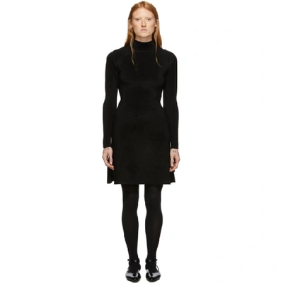 Balenciaga Logo-tab High-neck Velvet Dress In Noir