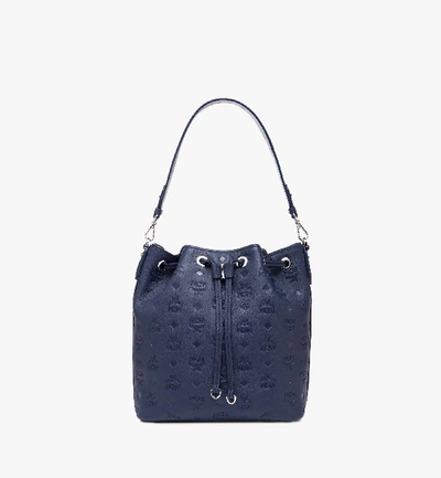 Mcm Essential Drawstring In Monogram Leather In Navy Blue