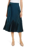 VINCE PLEATED MIXED MEDIA SKIRT,V615730528