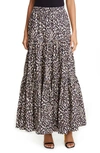 LA DOUBLEJ BIG LEOPARD PRINT CONVERTIBLE TIERED MAXI SKIRT,SKI0001 COT001 ED18