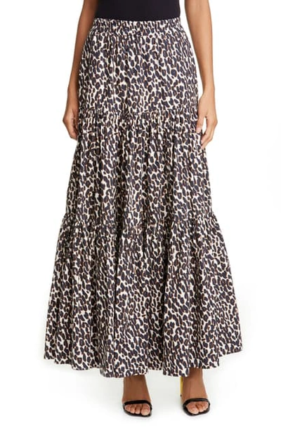 La Doublej Big Leopard Print Convertible Tiered Maxi Skirt