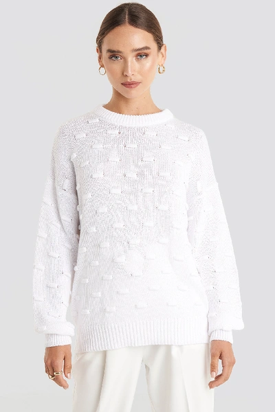 Na-kd Bubble Stitch Balloon Sleeve Knitted Sweater - White