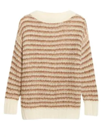 Theory Stripe Baby Alpaca-blend Sweater In Medium Heather Brown Multi