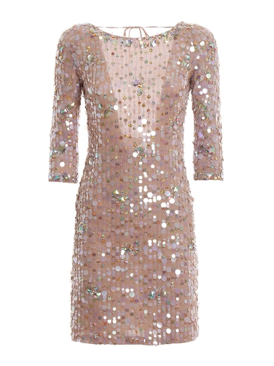 Blumarine Backless All Over Sequined Dress In Nude And Neutrals