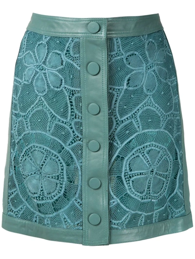 Martha Medeiros Leather Lace Skirt In Blue