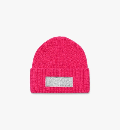 Mcm Logo Patch Wool Beanie In Pink Flambe