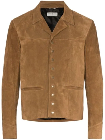 Saint Laurent Suede Buttoned Jacket - 棕色 In Brown