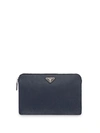 Prada Saffiano Leather Clutch In Blue