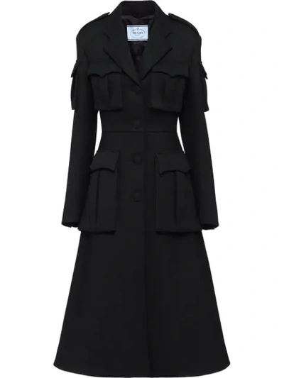 Prada Virgin Wool Gabardine Coat In Black