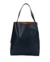 Valextra Saffiano Tall Hobo Bag In Dark Blue