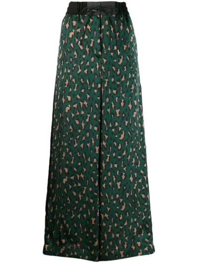 Sacai Leopard Print Long Skirt In Green