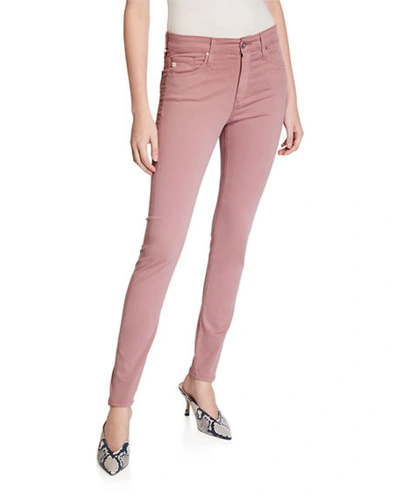 Ag Farrah Sateen High-rise Ankle Skinny Jeans In Pink
