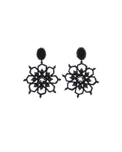 Oscar De La Renta Crystal Flower-outline Clip Earrings In Black