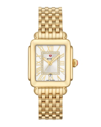Michele Deco Madison Mid Diamond Dial Bracelet Watch, 29mm X 31mm In Yellow