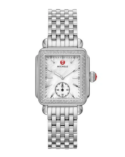 Michele Deco Mid Diamond Watch Head & Bracelet, 29mm In White/silver