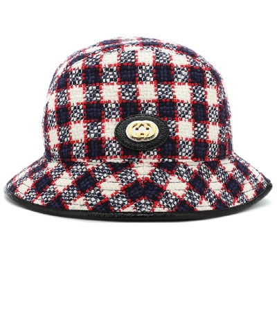 Gucci Checked Wool-blend Bucket Hat In Blue