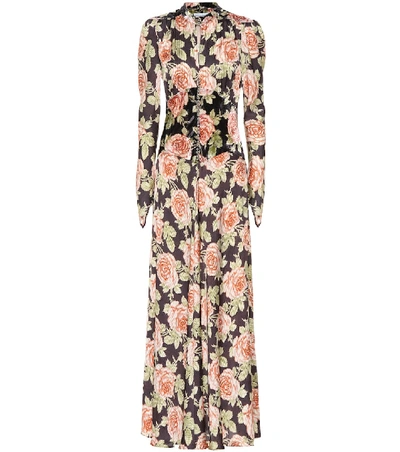 Paco Rabanne Floral-print Velvet And Satin Maxi Dress In Multicolour