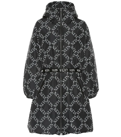 Valentino Vltn Printed Zip Up Quilted Nylon Coat In Black
